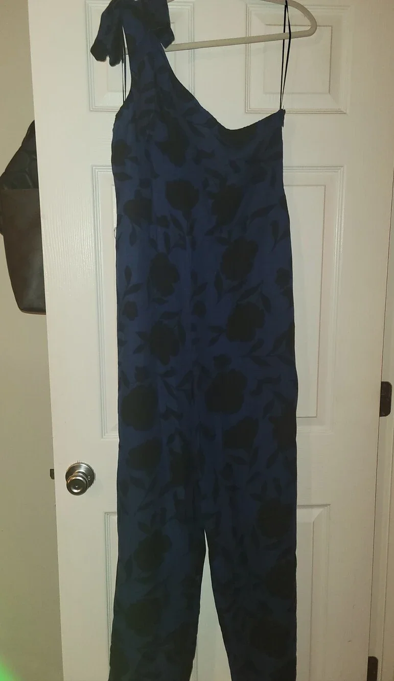 Kate spade x TARGET size 14 One-Shoulder BLUE & Black Floral Jumpsuit. NEW